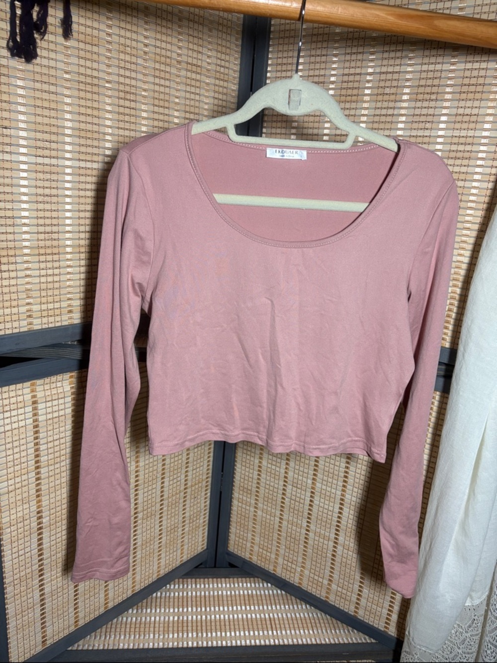 Dusty Rose Long-Sleeve Scoop Neck Crop Top